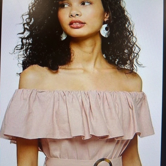 Topshop off the shoulder Ruffle Bardot Midi dress peach nude tiered dress Sz 6 - Picture 2 of 16